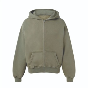 Sudadera con cremallera de gran tamaño 100% algodón personalizado Boxy Streetwear Sudadera con capucha de invierno con cremallera doble de peso pesado bordado de alta calidad - Product Image 1