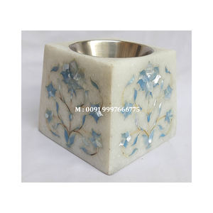 Quemador de Incienso de Mármol Blanco Natural con Diseño de Incrustaciones de Flores Hechas a Mano, Forma Cuadrada, para Decoración del Hogar y Regalos - Product Image 1