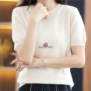 Suéter de Punto Holgado de Manga Corta y Cuello Redondo para Mujer, Color Sólido, Acrílico, para Otoño - Product Image 2