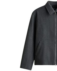 Veste zippée classique en laine gris foncé pour homme avec col pointu et poches latérales, vêtement d'extérieur minimaliste chaud pour l'hiver en anthracite - Product Image 3