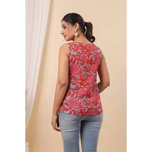 Top Rojo sin Mangas con Estampado para Mujer, Estilo Casual, Tejido de Algodón con Ribete de Encaje, Estilo Vintage, Disponible en Tallas XS y XL - Product Image 5