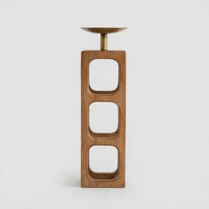 Porte-bougie en bois de manguier fait main, forme carrée, design minimaliste, motif gravé, couleur unie, pour décoration de mariage - Product Image 6