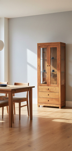 Mueble Moderno de Madera de Teca con Vitrina Lateral, 2 Puertas, 3 Cajones, Laterales de Vidrio, Mueble Sostenible y Duradero para Sala de Estar - Product Image 4