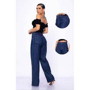 Vaqueros de mezclilla de pierna ancha para mujer, elegantes, de lujo, a la moda, de cintura alta, ajuste holgado, azul piedra, ecológicos, estilo casual urbano, prenda de moda. - Product Image 6