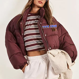 Chaqueta de invierno brillante de poliéster con cremallera, personalizada y de gran venta, para mujer, a prueba de viento, ligera y extragrande, tipo burbuja. - Product Image 3