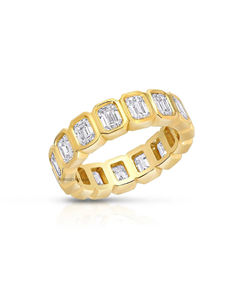 Anillo de Eternidad con Moissanita Corte Esmeralda en Oro Amarillo de 14k, 2.6 o 3.0 TC, Orientación Este-Oeste o Norte-Sur, Anillo de Compromiso Apilable - Product Image 4