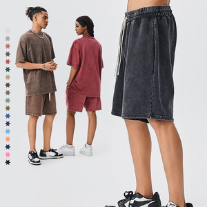 Ensemble sans manches unisexe surdimensionné, débardeur vintage délavé et short, tenue streetwear deux pièces, été - Product Image 3