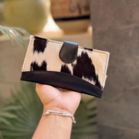 Dompet kulit sapi, dompet ponsel kulit bulu sapi bergaya Multi fungsi bulu dompet Barat untuk wanita kopling desainer unik