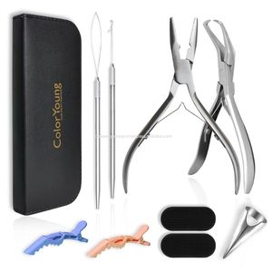 Kits d'outils d'extension de cheveux perles pinces d'extension de cheveux C Types aiguilles pinces crocodile pince à anneau - Product Image 1