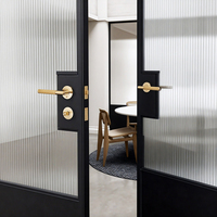 Portes françaises intérieures en aluminium et verre de style rétro vintage, noires, à charnières arquées, pour maisons