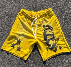 <b>Men's</b> High Quality 100% Cotton Mid Vintage Streetwear <b>Shorts</b> Custom 3D Puff Printed Bold Graphics Drawstring Closure - Product Image 3