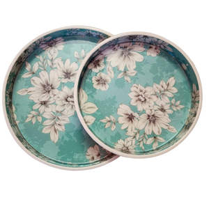 Plateau rond en bois oiseau crème ensemble de 2 pièces Plateau de service en MDF - Product Image 2