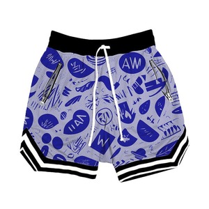 Vente en gros de shorts de basket-ball en maille de polyester pour hommes avec logo personnalisé taille élastique solide poches zippées en tissu respirant de style vintage - Product Image 6