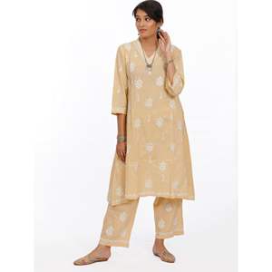 Conjunto de Kurta bordado indio tradicional en polvo Rosa pantalones cómodos de algodón a juego estilo dulce lavable para ropa de oficina - Product Image 3