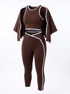 Customized Women 3-Piece <b>Yoga</b> <b>Set</b> High Quality Plus Size Solid Front Elastic Waist Breathable Lightweight Quick Dry 100% Zippers - Product Image 3