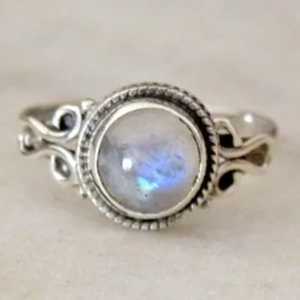 925 Sterling Silver Rainbow Moonstone <b>Statement</b> <b>Ring</b> Handmade Boho June Birthstone Jewelry 18K Perfect Gift for Her Birthday - Product Image 5