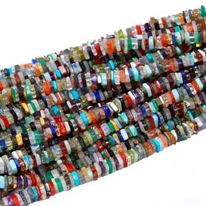 Natural Multi Gemstone <b>Heishi</b> Square <b>Beads</b> 4-6mm Smooth Gemstone <b>Beads</b> For Necklace Making At Wholesaler Price From India Bulk - Product Image 1