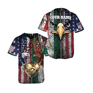 Maillot de baseball à manches courtes unisexe en maille 100 % polyester avec sublimation numérique d'aigle du drapeau américain, personnalisable avec le nom de l'équipe - Product Image 3