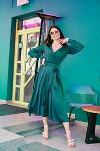 2024 nouveauté femmes court long boutonné col en V Max robe robes décontracté à manches longues produit fait à la main pour les filles et les femmes - Product Image 2