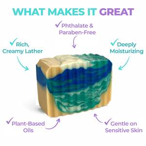 Hecho a Mano: ¿Dónde está la playa? Jabón Sólido Antiacné para Rostro/Baño/Inodoro con Ingredientes Blanqueadores de Té Verde y Árbol de Té - Product Image 4