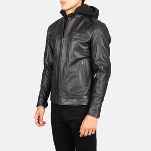 2025 Best Price Men's Fashion Pure Cowhide Genuine Leather Hooded Jacket Wholesale Custom Logo OEM Available Made in Pakistan - Product Image 2