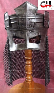 Medieval Undead Helmet 18G Blackened With Chainmail Viking <b>Fantasy</b> Helmet . - Product Image 5