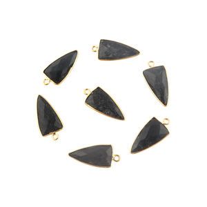 Trillion shape Checker cut Black Jade DIY conector de fianza única 18K Ajuste de bisel chapado en oro que hace suministros de conectores colgantes - Product Image 1