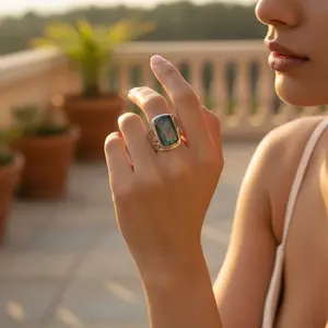 Bague de déclaration pour femme en argent 925, bijoux fins, labradorite, grenat, taille ovale, diamant taille ovale, ensemble de bagues simples pour homme, incrustation - Product Image 1