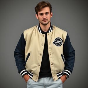 Veste universitaire avec rembourrage épais et chaud à l'intérieur : corps en laine, manches en cuir, logo personnalisé, nouveau style, qualité supérieure, boutons-pression - Product Image 5