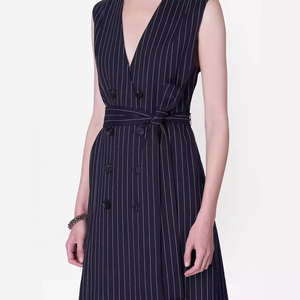 V-neck Sleeveless Spring and Autumn Women's Wear Vest Dress Retro V-neck Sleeveless Solid Color Dress for Womens - Product Image 4