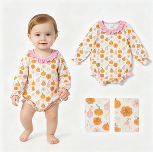 Monos de manga larga con volantes y lazos de calabaza para bebés niñas, ideales para otoño - Product Image 2