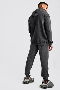 ชุดออกกำลังกาย2ชิ้นแบบวินเทจสีทึบมีฮู้ดชุดออกกำลังกายวิ่งโลโก้ออกแบบได้ตามต้องการ - Product Image 3