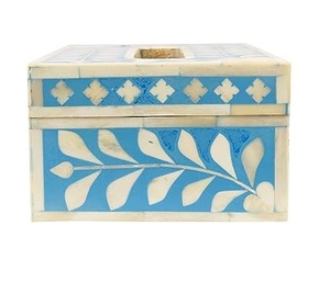 Porte-serviettes moderne en incrustation d'os Boîte bleu ciel et blanche Boîte de rangement moderne en tissu peinte à la main pour la vaisselle de table - Product Image 2