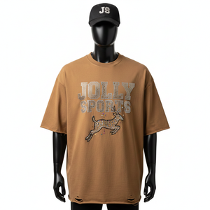 T-shirt en coton premium surdimensionné pour femmes Jersey lourd Logo en strass thermocollant T-shirt surdimensionné pour femmes 100% coton - Product Image 1