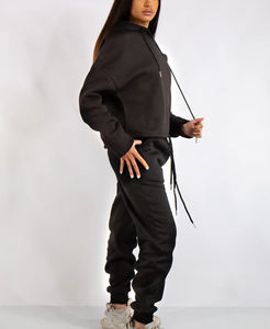 Conjunto de Sudadera con Capucha y Pantalones Acampanados de Terciopelo Lavado Ácido para Hombre, con Parches Bordados Desgastados, Estilo Invernal, Unisex - Product Image 2