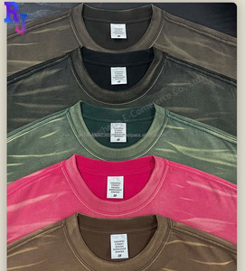 เสื้อยืดกันแดดสีจาง250กรัมแขนสั้นสำหรับผู้ชายเสื้อยืดแบบไล่ระดับสีสำหรับผู้ชายเสื้อยืดแบบเปิดไหล่ทรงหลวมสีควันแบบย้อนยุค - Product Image 4