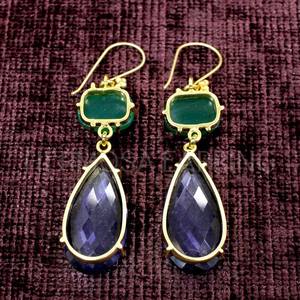 Boucles d'oreilles lustre tendance en onyx vert fait à la main Lustre élégant en onyx vert pour femme - Product Image 5