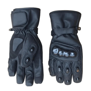 ถุงมือมอเตอร์ไซค์หนังสีดำพร้อมแผ่นรองนิ้วแบบมีเกราะ ป้องกันฝ่ามือ สายรัดข้อมือปรับได้ ถุงมือแบบ Gauntlet Cuff - Product Image 4