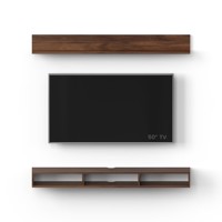 Meuble TV mural en bois Kunsua au design moderne avec étagères pour livres et décoration, unité de rangement pour chambre et salon, jusqu'à 55 pouces
