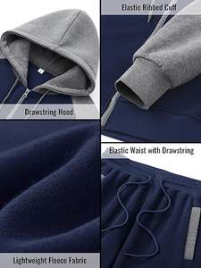 Ensemble survêtement 2 pièces pour homme, sweat à capuche zippé, jogging athlétique, tenue décontractée avec poches - Product Image 5