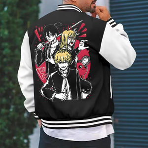 Veste décontractée de couleur unie avec poche zippée col montant veste surdimensionnée style moto top College Baseball veste pour hommes - Product Image 1