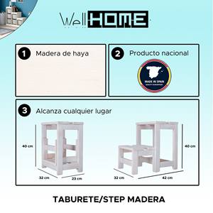 Sgabello a 2 Gradini in Legno WELL HOME, Finitura Bianca 32x23x40 cm, Categoria Prodotti Pouf e Sgabelli - Product Image 2