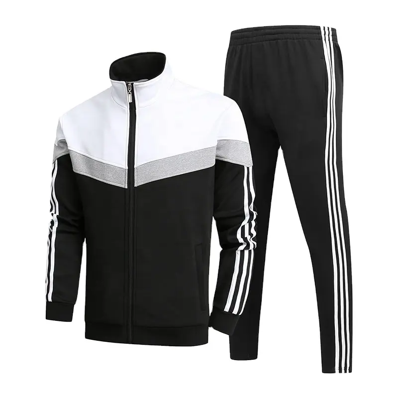 Design Your Own Sublimation Men Sweatsuit Navy Blue And White Jogging Suits Long Zipper Running Wear Custom Mens Tracksuit