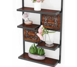 Decoración colgante de pared de 4 niveles asequible, estante de pared clásico de madera y Metal, soporte de planta de diseño antiguo a bajo precio - Product Image 4