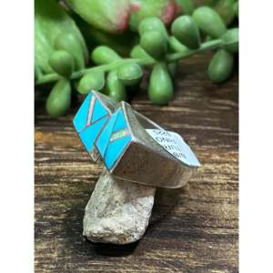 Victor Thompson Sterling Silver Inlay <b>Ring</b> Turquoise & White <b>Opal</b> Size 7 Invisible Setting Gift Ready - Product Image 4