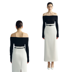 Falda de mujer de estilo lujoso con cinturón Tela ecológica Adela Maxi Falda Marca personalizada Whiteant Vietnam Marca local - Product Image 1