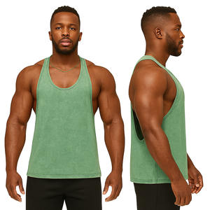 Custom vintage washed sleeveless gym tank top men workout fitness bodybuilding vest loose fit breathable muscle training tank - Product Image 3