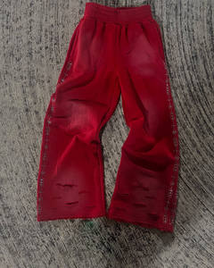 Pantalon de survêtement évasé imprimé taille haute jambe large vintage avec cordon de serrage délavé imprimé de pierres de haute qualité style décontracté pour hommes - Product Image 3