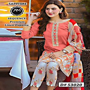 Master Copy Branded Pakistani Linen 3 piezas Salwar Kameez Impresión digital Cuello Bordado Elegante India-Pakistán Vestido - Product Image 3
