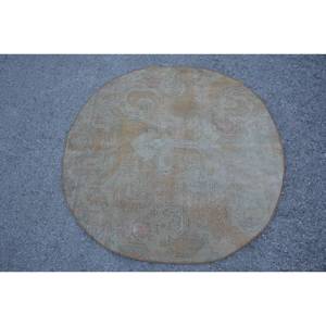 Alfombra turca Vintage Beige clásica 3,5X3,5 pies Diseño de retazos hecho a mano Lana Viscosa Rectangular Pasillo para vivir 4m Látex - Product Image 1